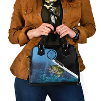 Largemouth Bass Fishing Underwater Graphic Shoulder Handbag Mountain Silhouette and Custom Name Design - Wonder Print Shop