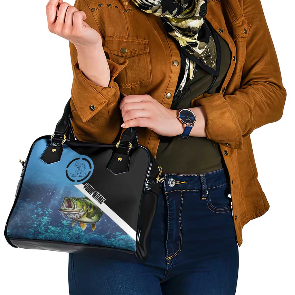 Largemouth Bass Fishing Underwater Graphic Shoulder Handbag Mountain Silhouette and Custom Name Design - Wonder Print Shop
