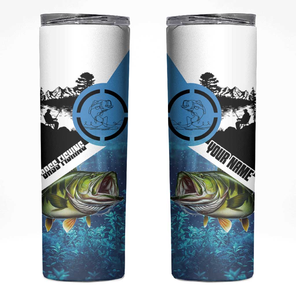 Largemouth Bass Fishing Underwater Graphic Skinny Tumbler Mountain Silhouette and Custom Name Design - Wonder Print Shop