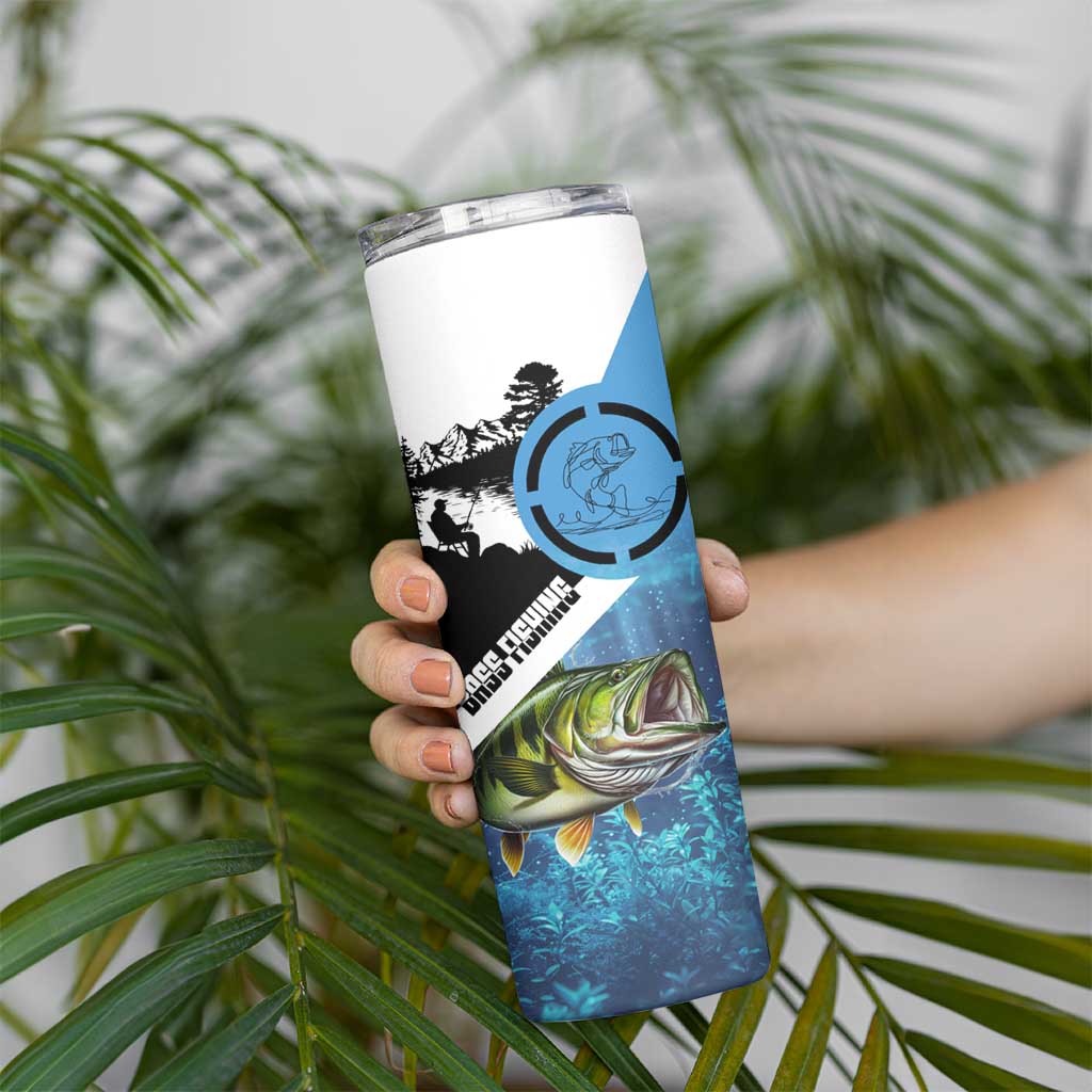 Largemouth Bass Fishing Underwater Graphic Skinny Tumbler Mountain Silhouette and Custom Name Design - Wonder Print Shop