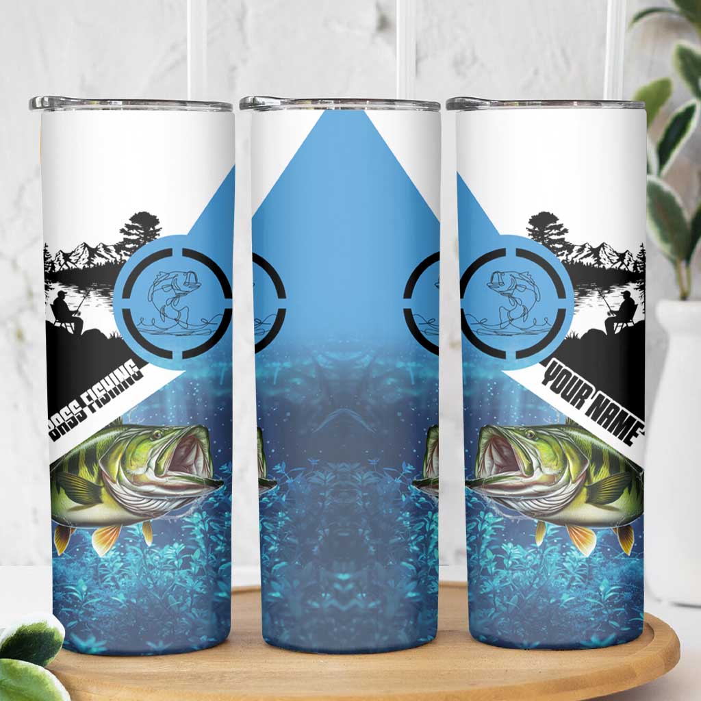 Largemouth Bass Fishing Underwater Graphic Skinny Tumbler Mountain Silhouette and Custom Name Design - Wonder Print Shop