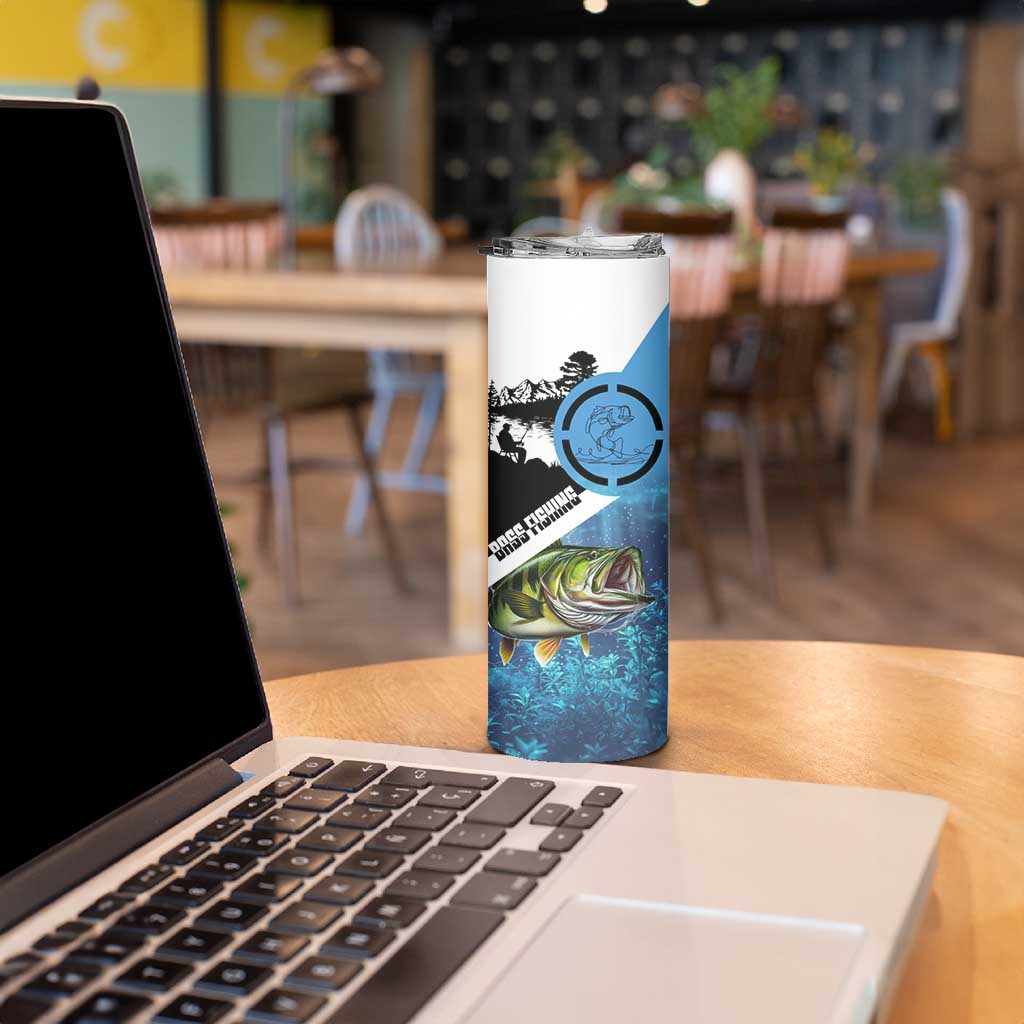 Largemouth Bass Fishing Underwater Graphic Skinny Tumbler Mountain Silhouette and Custom Name Design - Wonder Print Shop