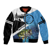 Largemouth Bass Fishing Underwater Graphic Sleeve Zip Bomber Jacket Mountain Silhouette and Custom Name Design - Wonder Print Shop