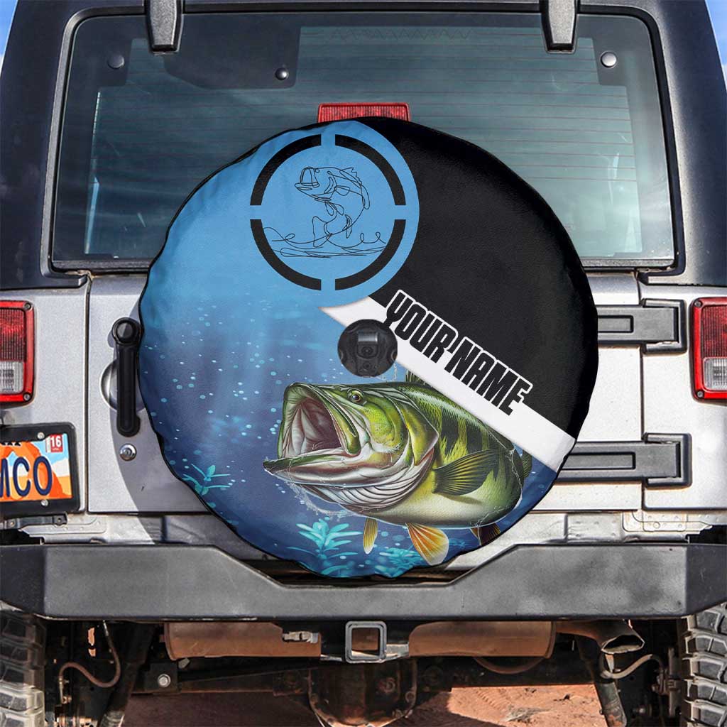 Largemouth Bass Fishing Underwater Graphic Spare Tire Cover Mountain Silhouette and Custom Name Design - Wonder Print Shop
