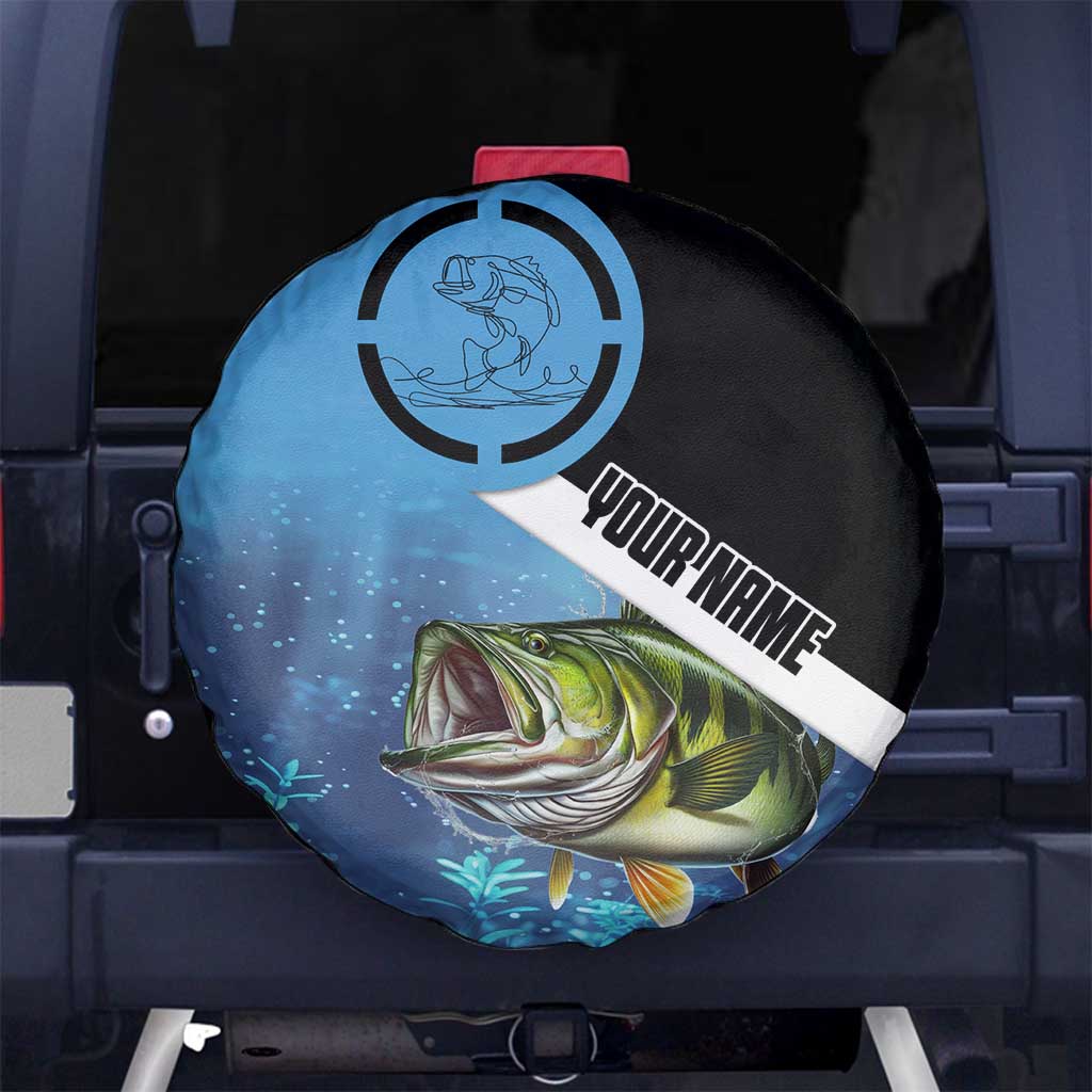 Largemouth Bass Fishing Underwater Graphic Spare Tire Cover Mountain Silhouette and Custom Name Design - Wonder Print Shop