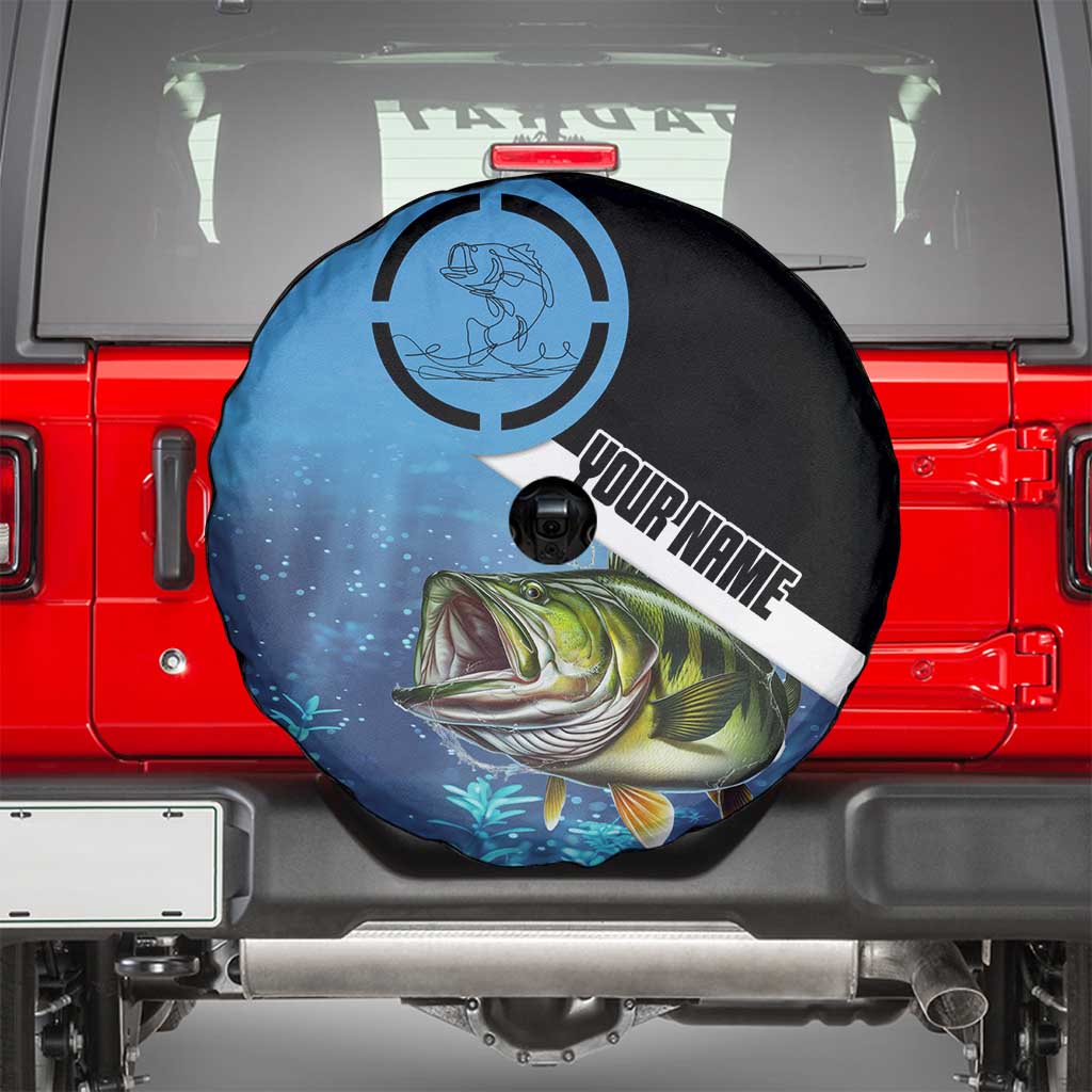 Largemouth Bass Fishing Underwater Graphic Spare Tire Cover Mountain Silhouette and Custom Name Design - Wonder Print Shop