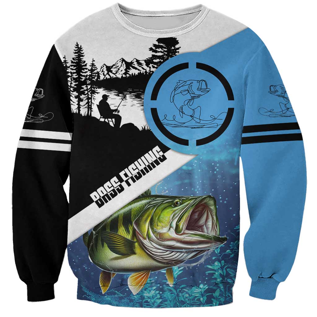 Largemouth Bass Fishing Underwater Graphic Sweatshirt Mountain Silhouette and Custom Name Design - Wonder Print Shop