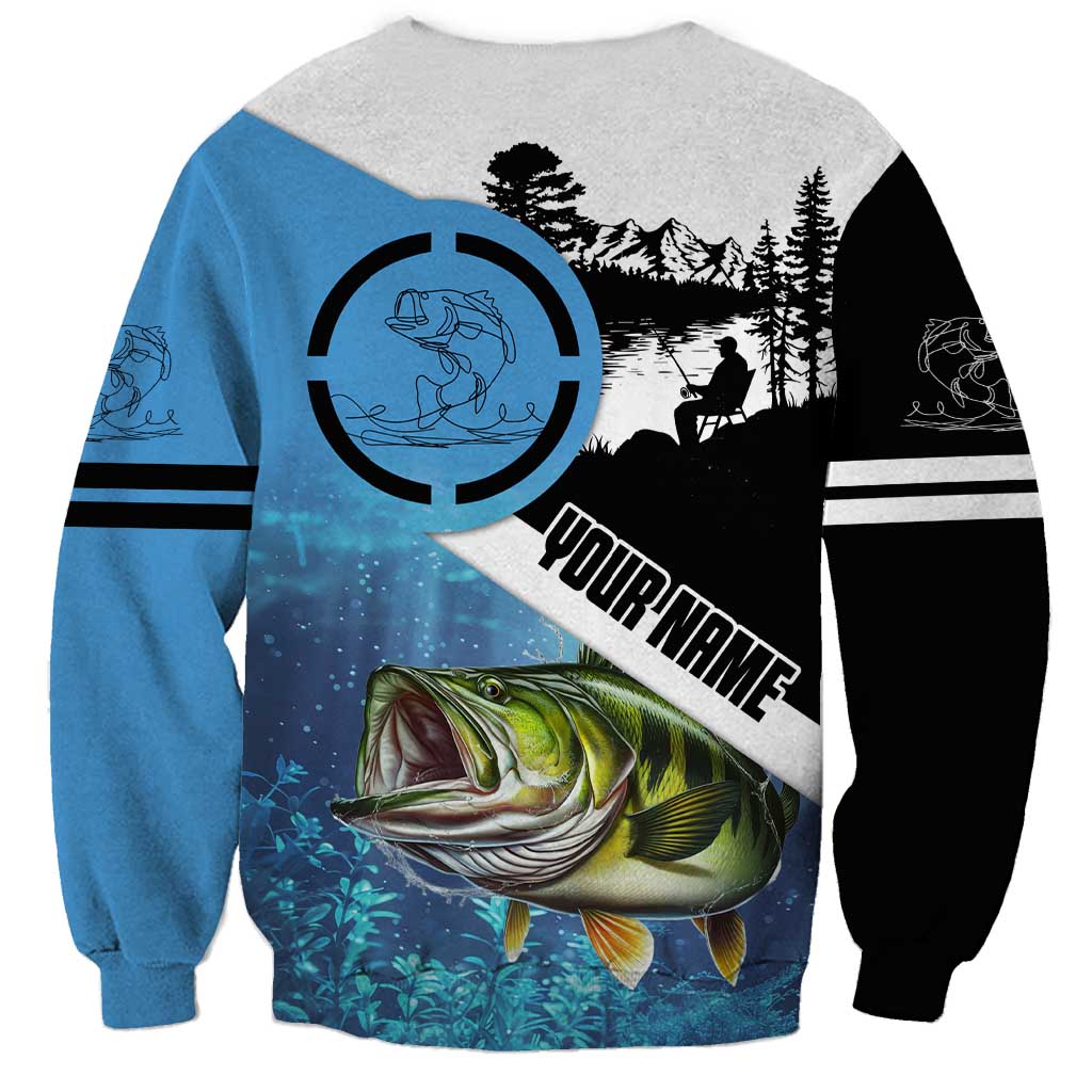 Largemouth Bass Fishing Underwater Graphic Sweatshirt Mountain Silhouette and Custom Name Design - Wonder Print Shop