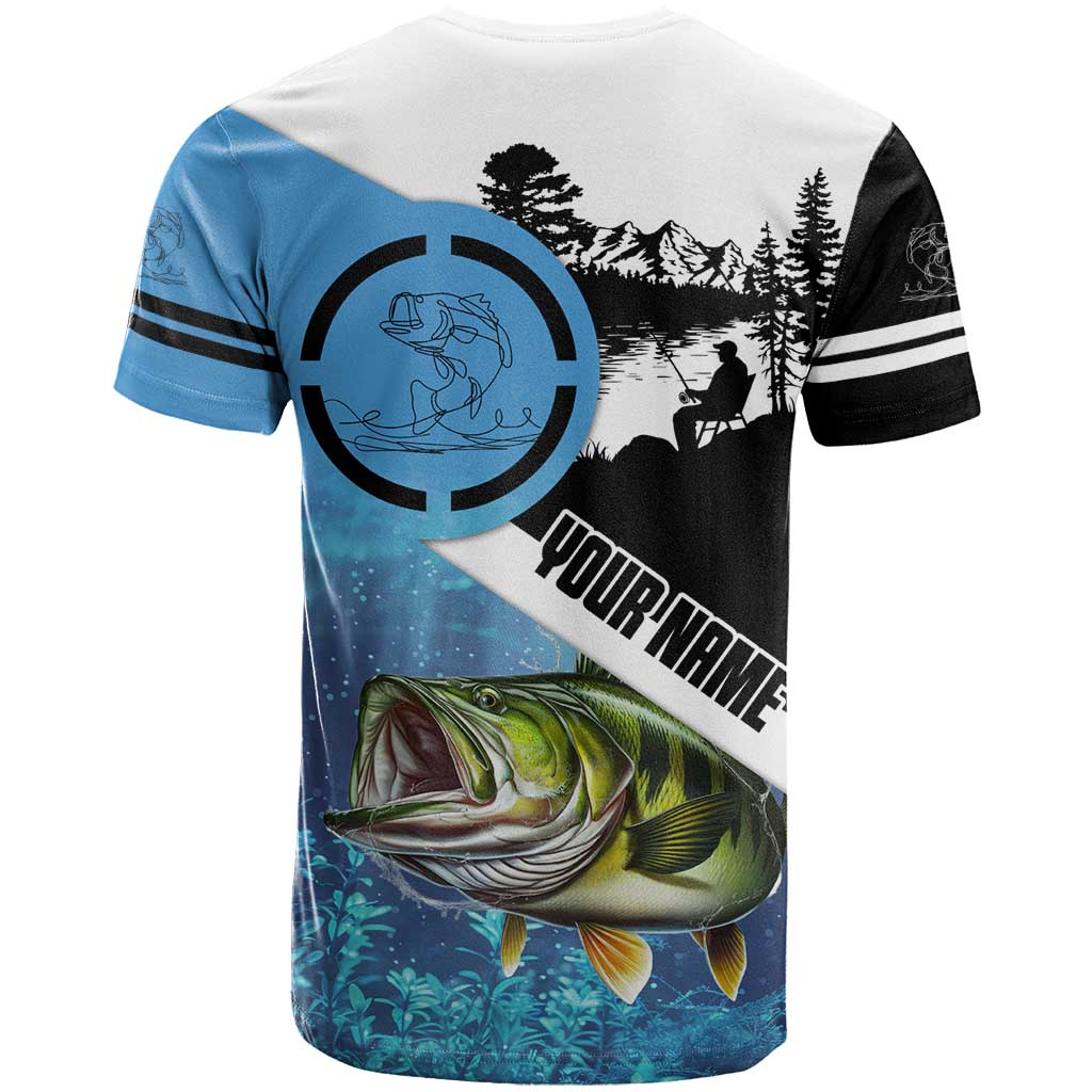 Largemouth Bass Fishing Underwater Graphic T Shirt Mountain Silhouette and Custom Name Design - Wonder Print Shop