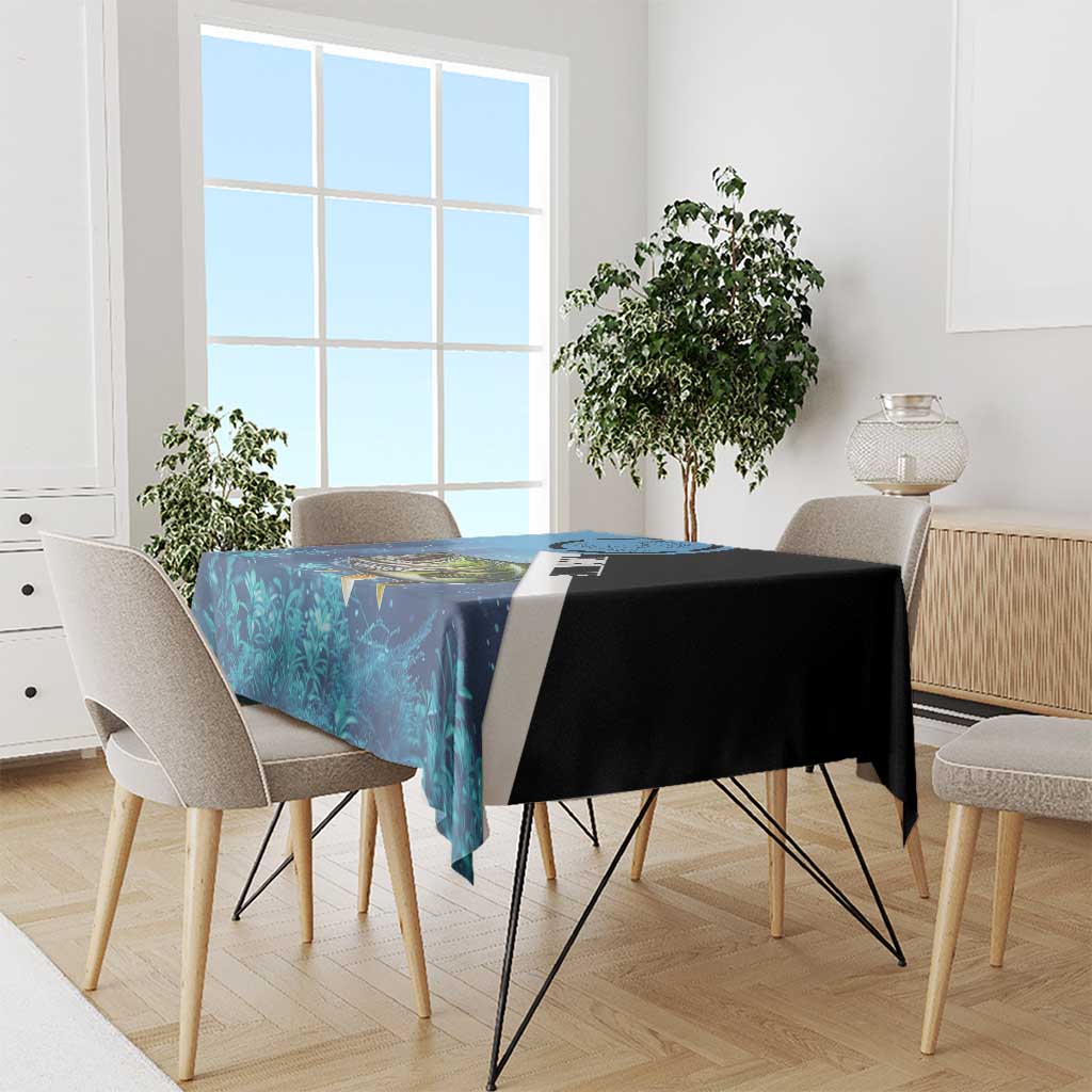 Largemouth Bass Fishing Underwater Graphic Tablecloth Mountain Silhouette and Custom Name Design - Wonder Print Shop