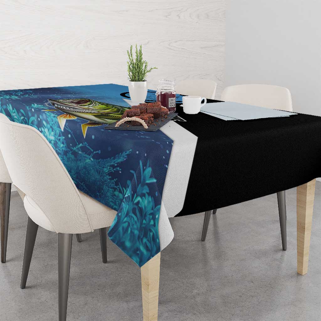 Largemouth Bass Fishing Underwater Graphic Tablecloth Mountain Silhouette and Custom Name Design - Wonder Print Shop