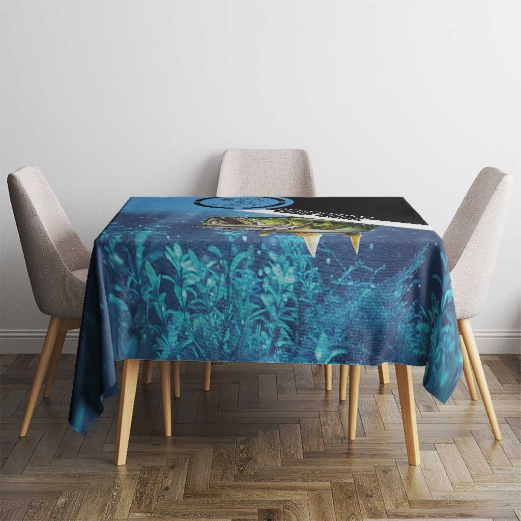 Largemouth Bass Fishing Underwater Graphic Tablecloth Mountain Silhouette and Custom Name Design - Wonder Print Shop