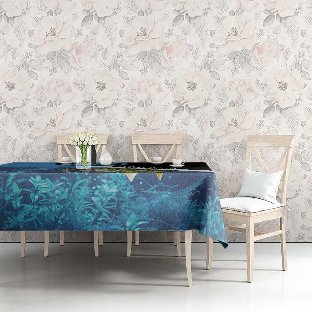 Largemouth Bass Fishing Underwater Graphic Tablecloth Mountain Silhouette and Custom Name Design - Wonder Print Shop