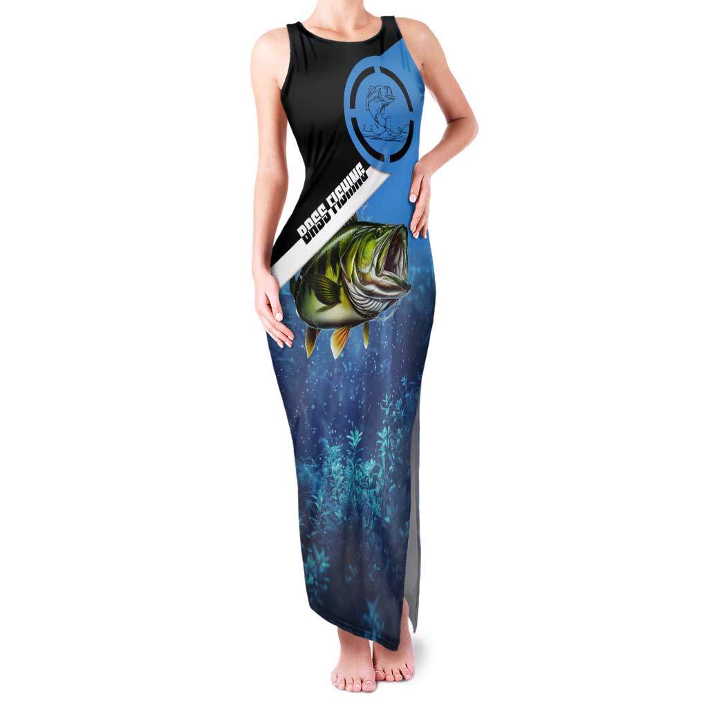 Largemouth Bass Fishing Underwater Graphic Tank Maxi Dress Mountain Silhouette and Custom Name Design - Wonder Print Shop