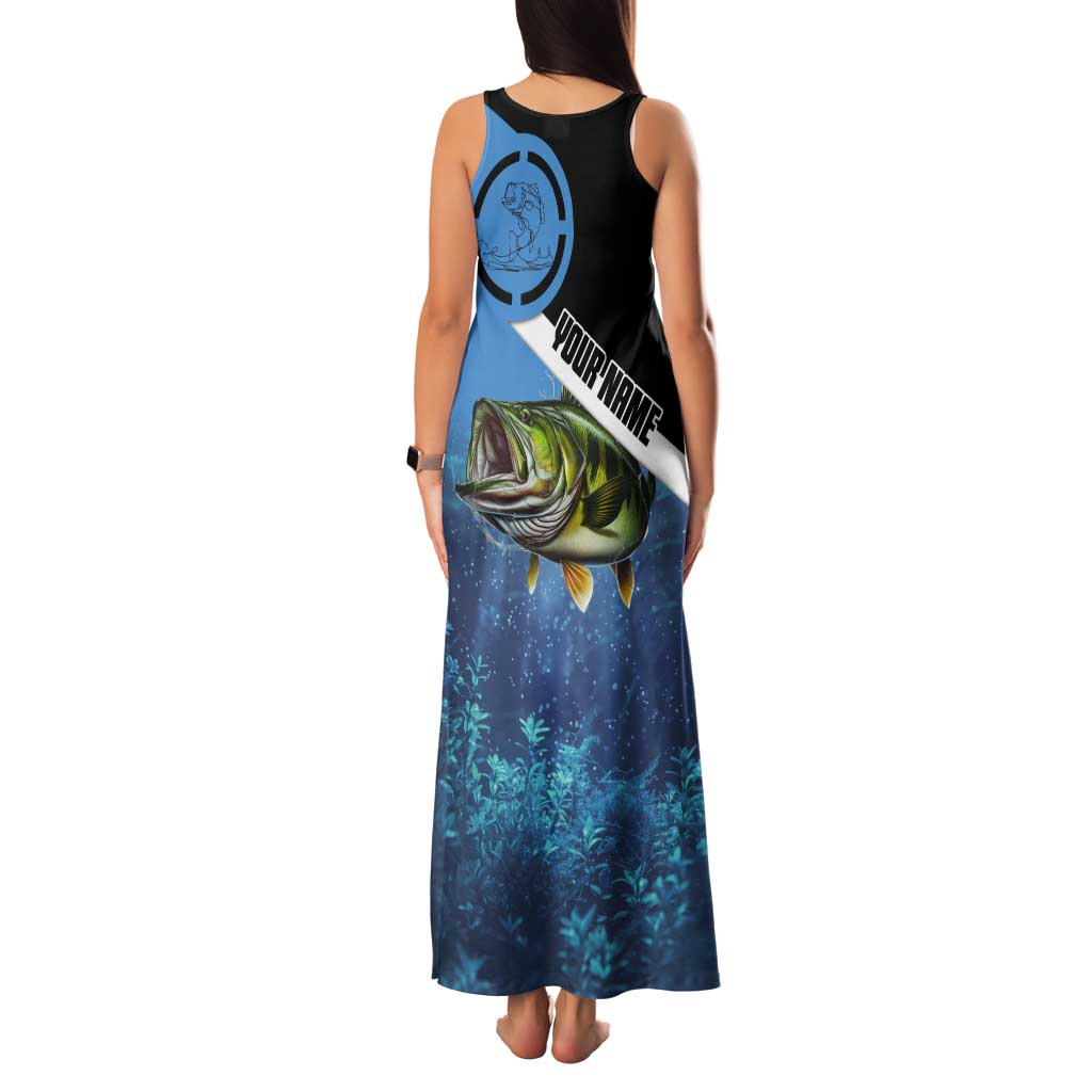 Largemouth Bass Fishing Underwater Graphic Tank Maxi Dress Mountain Silhouette and Custom Name Design - Wonder Print Shop