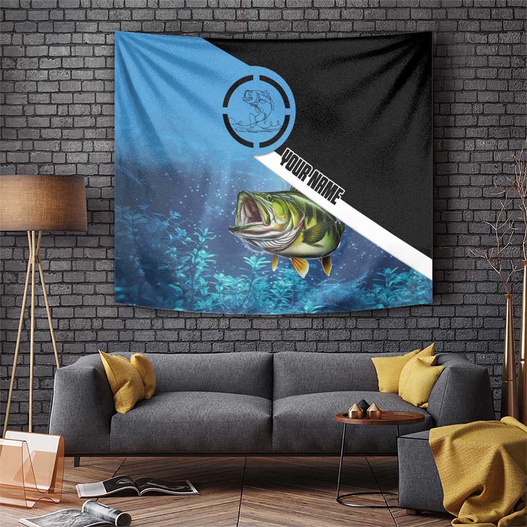 Largemouth Bass Fishing Underwater Graphic Tapestry Mountain Silhouette and Custom Name Design - Wonder Print Shop