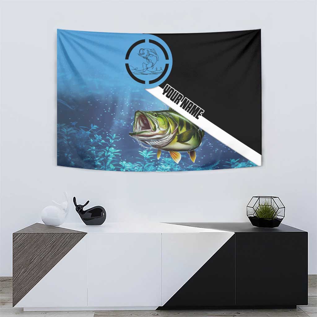 Largemouth Bass Fishing Underwater Graphic Tapestry Mountain Silhouette and Custom Name Design - Wonder Print Shop
