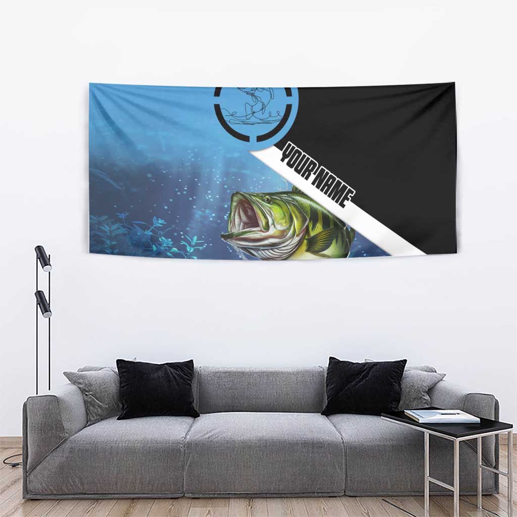 Largemouth Bass Fishing Underwater Graphic Tapestry Mountain Silhouette and Custom Name Design - Wonder Print Shop