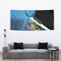 Largemouth Bass Fishing Underwater Graphic Tapestry Mountain Silhouette and Custom Name Design - Wonder Print Shop