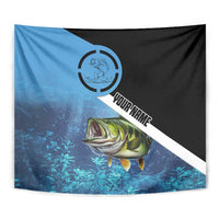 Largemouth Bass Fishing Underwater Graphic Tapestry Mountain Silhouette and Custom Name Design - Wonder Print Shop