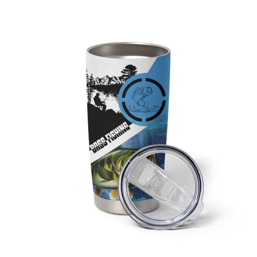 Largemouth Bass Fishing Underwater Graphic Tumbler Cup Mountain Silhouette and Custom Name Design - Wonder Print Shop