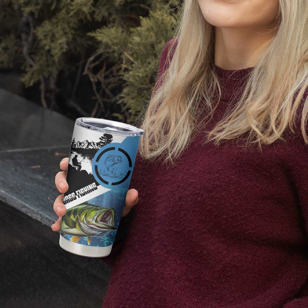 Largemouth Bass Fishing Underwater Graphic Tumbler Cup Mountain Silhouette and Custom Name Design - Wonder Print Shop