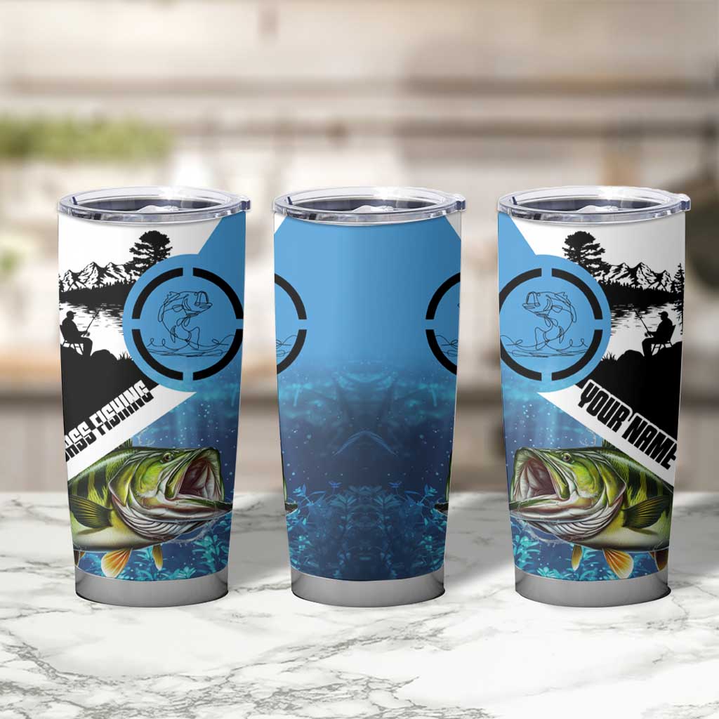 Largemouth Bass Fishing Underwater Graphic Tumbler Cup Mountain Silhouette and Custom Name Design - Wonder Print Shop