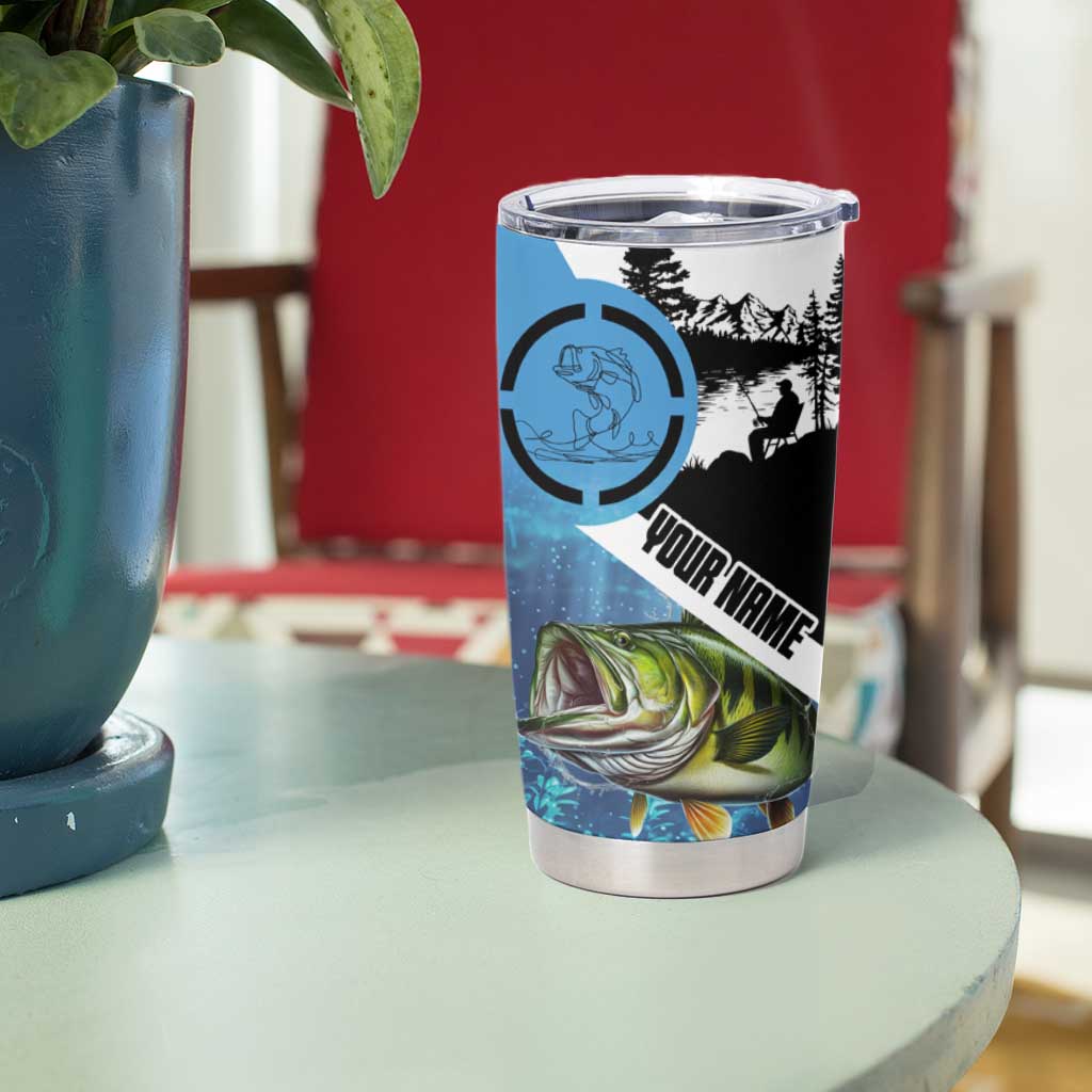 Largemouth Bass Fishing Underwater Graphic Tumbler Cup Mountain Silhouette and Custom Name Design - Wonder Print Shop