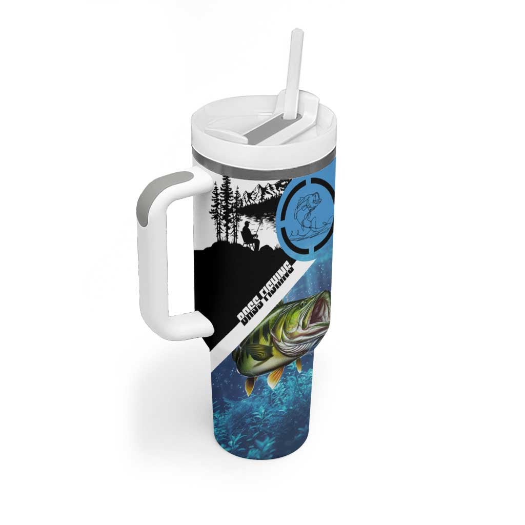 Largemouth Bass Fishing Underwater Graphic Tumbler With Handle Mountain Silhouette and Custom Name Design - Wonder Print Shop