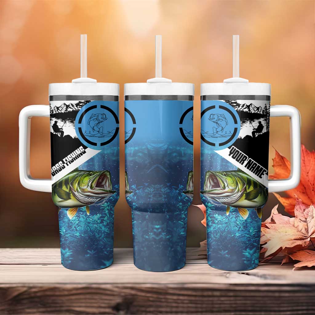 Largemouth Bass Fishing Underwater Graphic Tumbler With Handle Mountain Silhouette and Custom Name Design - Wonder Print Shop