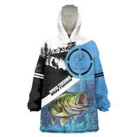 Largemouth Bass Fishing Underwater Graphic Wearable Blanket Hoodie Mountain Silhouette and Custom Name Design - Wonder Print Shop