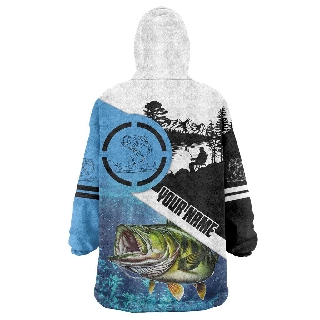 Largemouth Bass Fishing Underwater Graphic Wearable Blanket Hoodie Mountain Silhouette and Custom Name Design - Wonder Print Shop