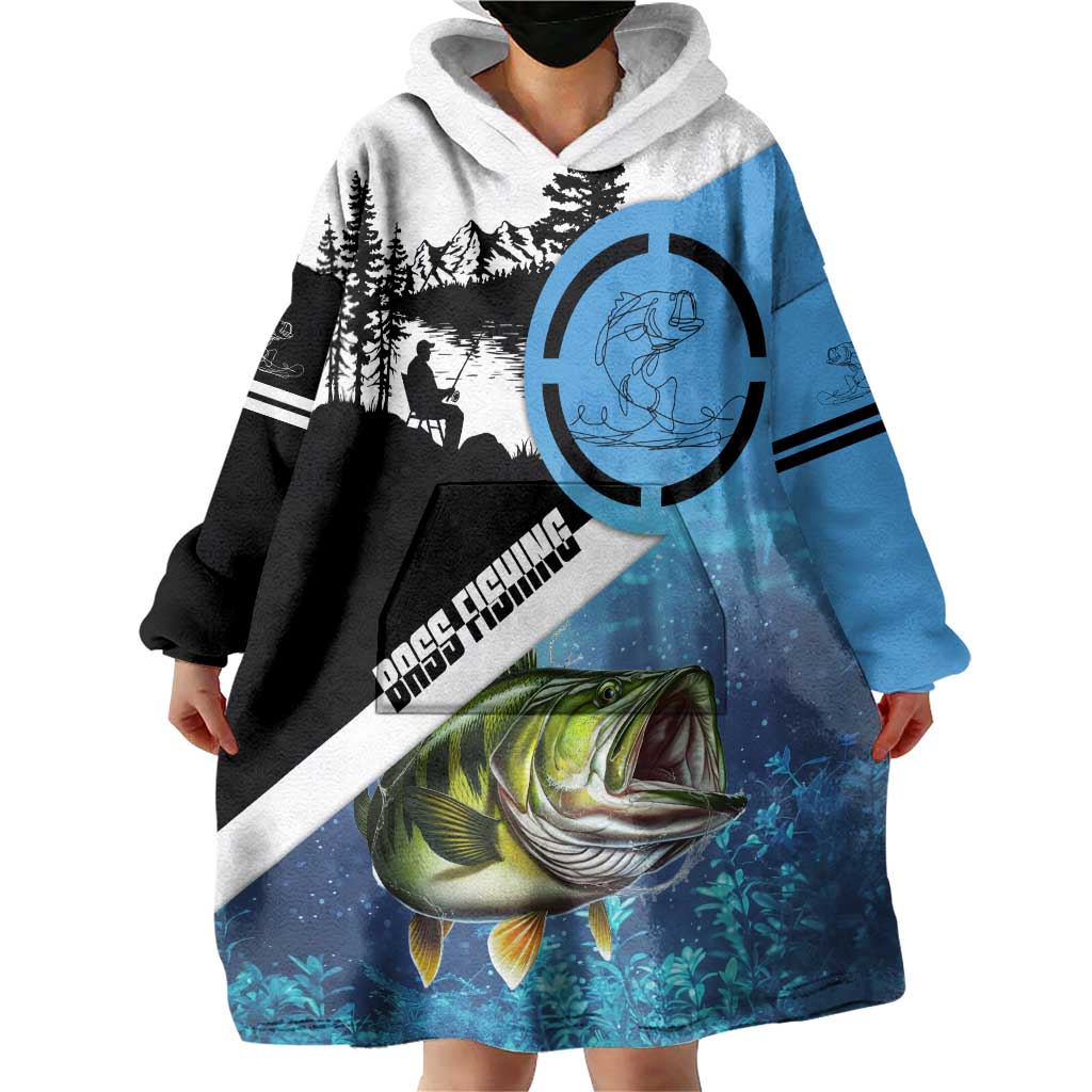 Largemouth Bass Fishing Underwater Graphic Wearable Blanket Hoodie Mountain Silhouette and Custom Name Design - Wonder Print Shop