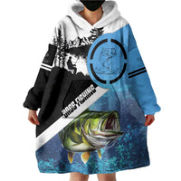 Largemouth Bass Fishing Underwater Graphic Wearable Blanket Hoodie Mountain Silhouette and Custom Name Design - Wonder Print Shop
