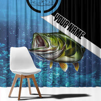 Largemouth Bass Fishing Underwater Graphic Window Curtain Mountain Silhouette and Custom Name Design - Wonder Print Shop