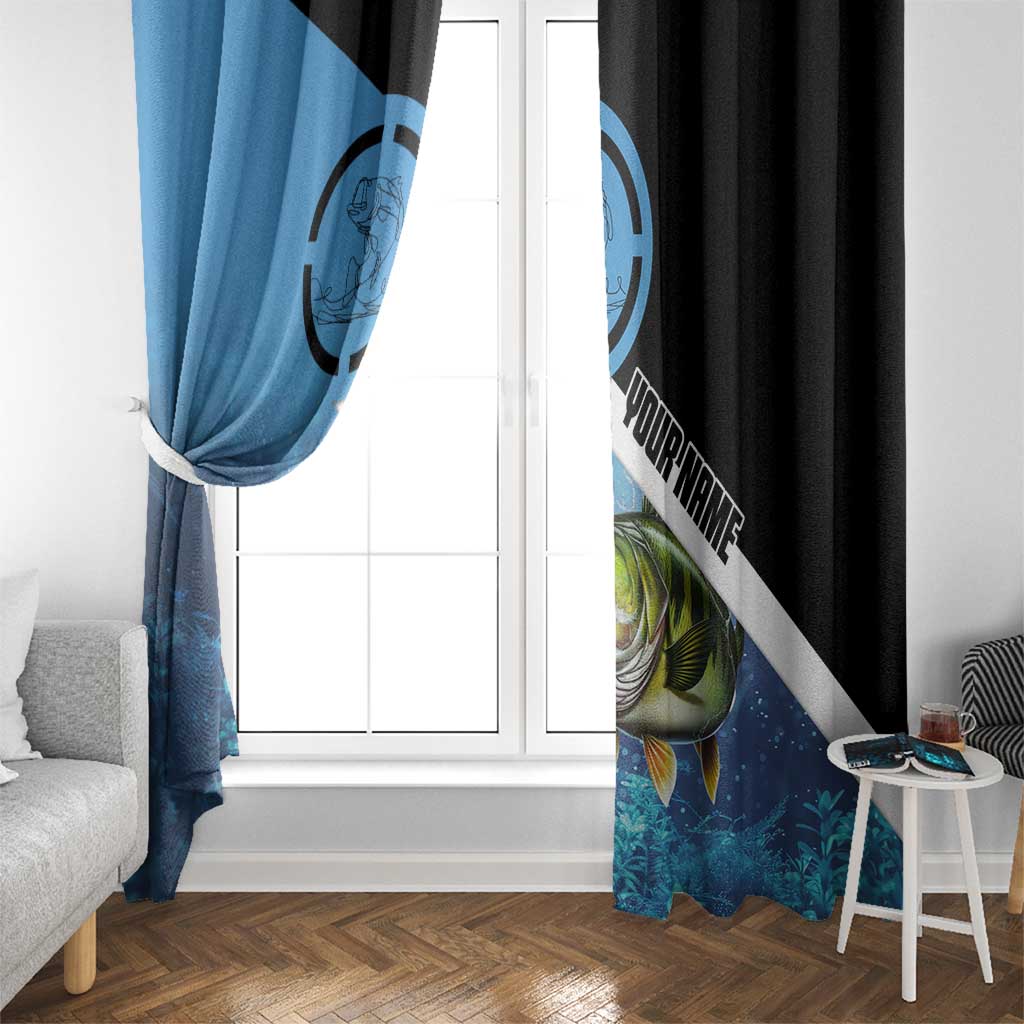 Largemouth Bass Fishing Underwater Graphic Window Curtain Mountain Silhouette and Custom Name Design - Wonder Print Shop