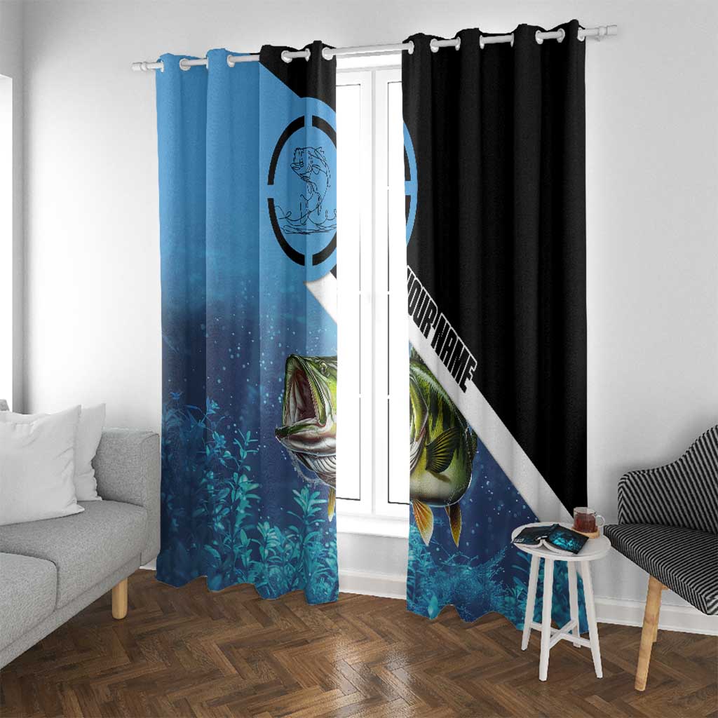 Largemouth Bass Fishing Underwater Graphic Window Curtain Mountain Silhouette and Custom Name Design - Wonder Print Shop