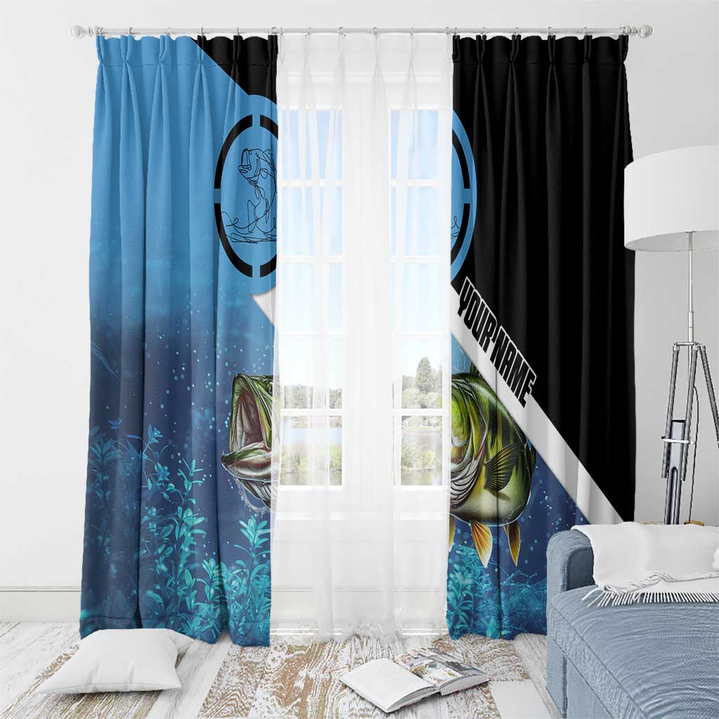 Largemouth Bass Fishing Underwater Graphic Window Curtain Mountain Silhouette and Custom Name Design - Wonder Print Shop