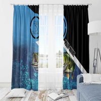 Largemouth Bass Fishing Underwater Graphic Window Curtain Mountain Silhouette and Custom Name Design - Wonder Print Shop