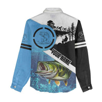 Largemouth Bass Fishing Underwater Graphic Women Casual Shirt Mountain Silhouette and Custom Name Design - Wonder Print Shop