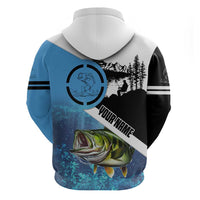 Largemouth Bass Fishing Underwater Graphic Zip Hoodie Mountain Silhouette and Custom Name Design - Wonder Print Shop