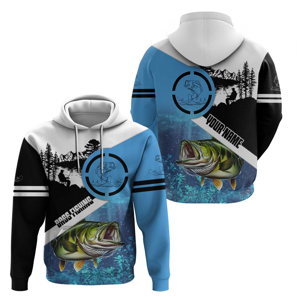 Largemouth Bass Fishing Underwater Graphic Zip Hoodie Mountain Silhouette and Custom Name Design - Wonder Print Shop