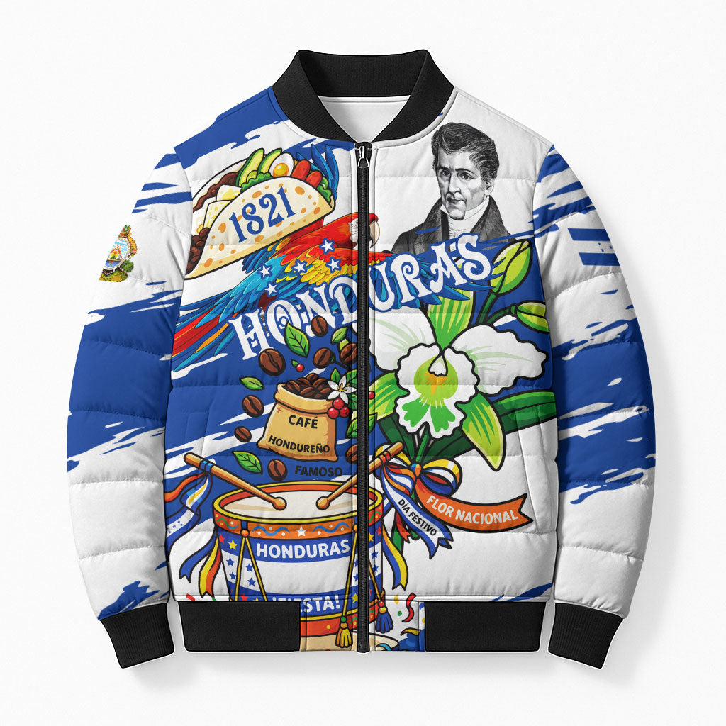 Honduras Independence Day Bomber Puffer Jacket Honduran Cultural Heritage Patriotic Symbols Vibrant