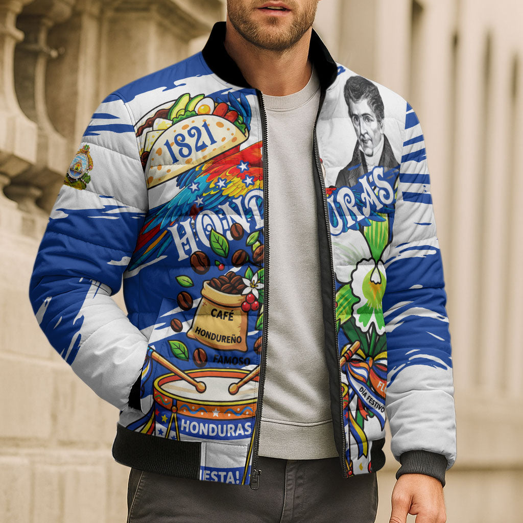 Honduras Independence Day Bomber Puffer Jacket Honduran Cultural Heritage Patriotic Symbols Vibrant