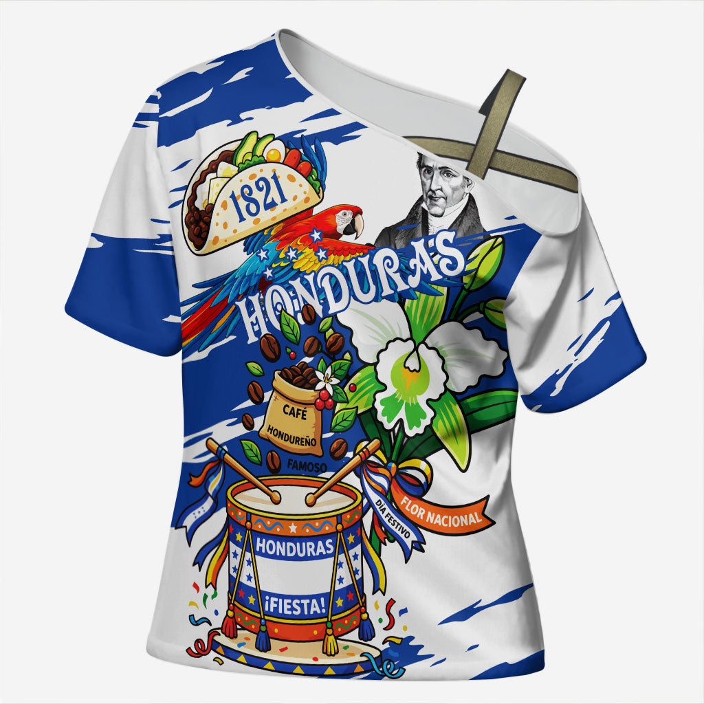 Honduras Independence Day Cross Shoulder Shirt Honduran Cultural Heritage Patriotic Symbols Vibrant