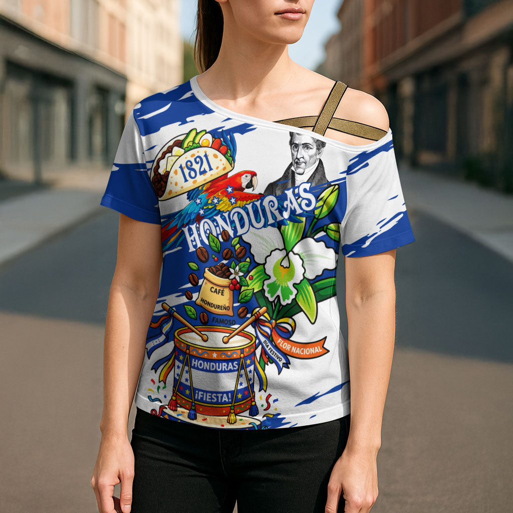 Honduras Independence Day Cross Shoulder Shirt Honduran Cultural Heritage Patriotic Symbols Vibrant