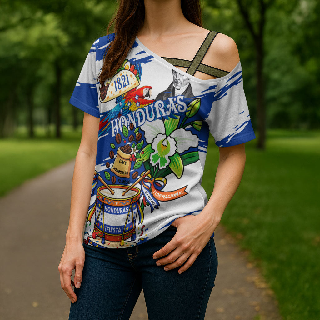Honduras Independence Day Cross Shoulder Shirt Honduran Cultural Heritage Patriotic Symbols Vibrant