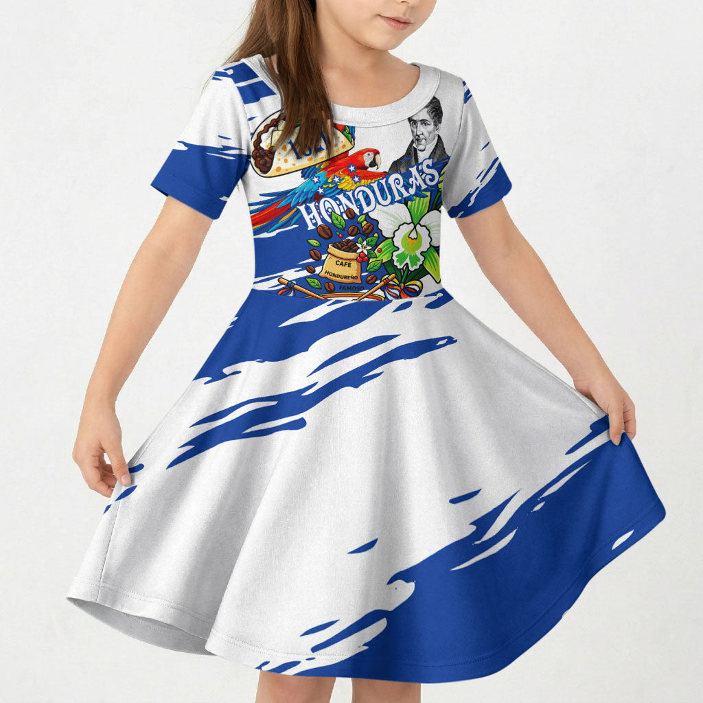Honduras Independence Day Kid Short Sleeve Dress Honduran Cultural Heritage Patriotic Symbols Vibrant