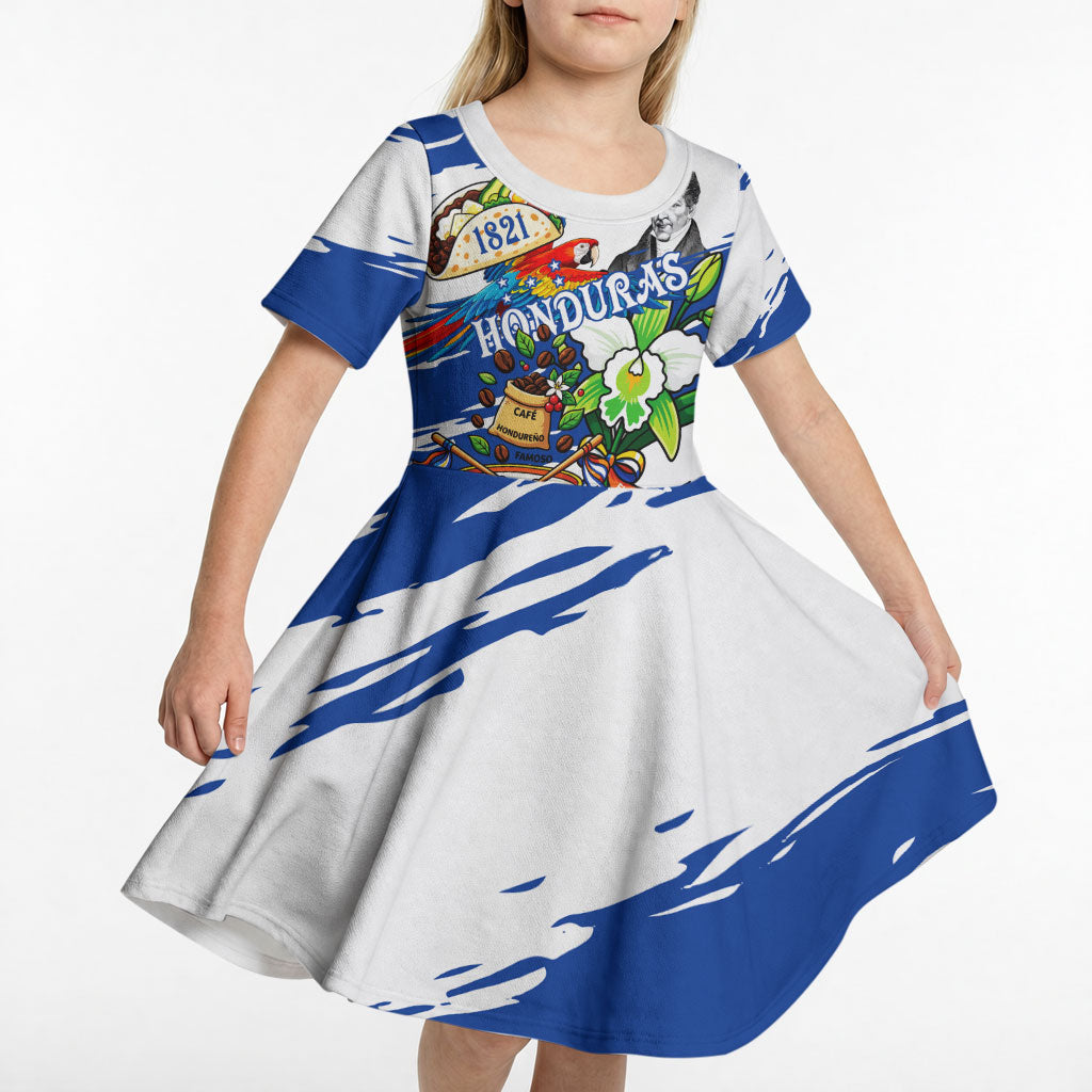 Honduras Independence Day Kid Short Sleeve Dress Honduran Cultural Heritage Patriotic Symbols Vibrant