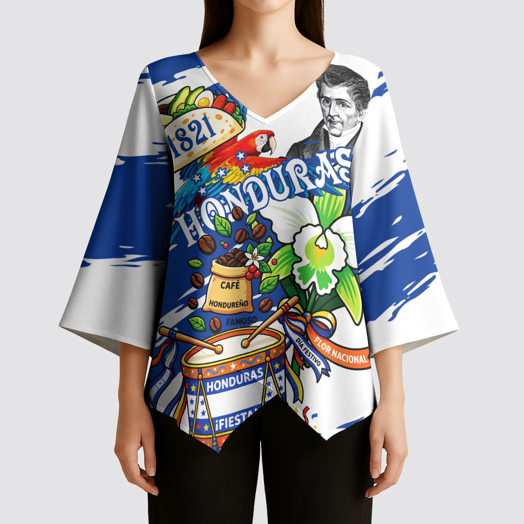 Honduras Independence Day Kimono Sleeve Blouse Honduran Cultural Heritage Patriotic Symbols Vibrant